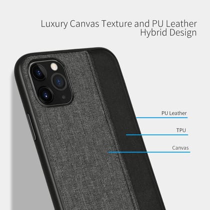 Memumi Premium Series Back Canvas/Leather Cover for Apple iPhone 11 Shockproof - Grey (6.1")