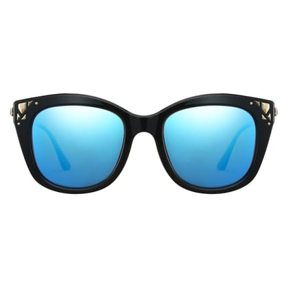 PARIM Polarized Women's Cat-eye Sunglasses Black Frame / Blue Lenses | SKU 11010 B2