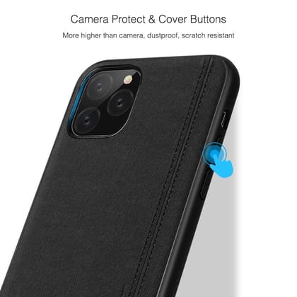 Memumi Wise Series Leather Back Cover for Apple iPhone 11 Pro Silicone Gel, Shockproof-Black (5.8")