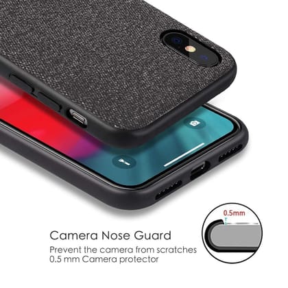 Memumi Official Series Hard Fabric Back Case for Apple iPhone X/Xs PC + TPU + Canvas (Black) (5.8")