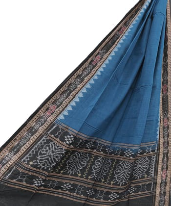 Blue Black Sambalpuri Handwoven Single Ikat Cotton Dupatta