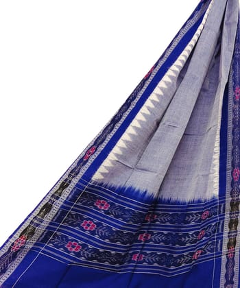 Gray Blue Sambalpuri Handwoven Single Ikat Cotton Dupatta
