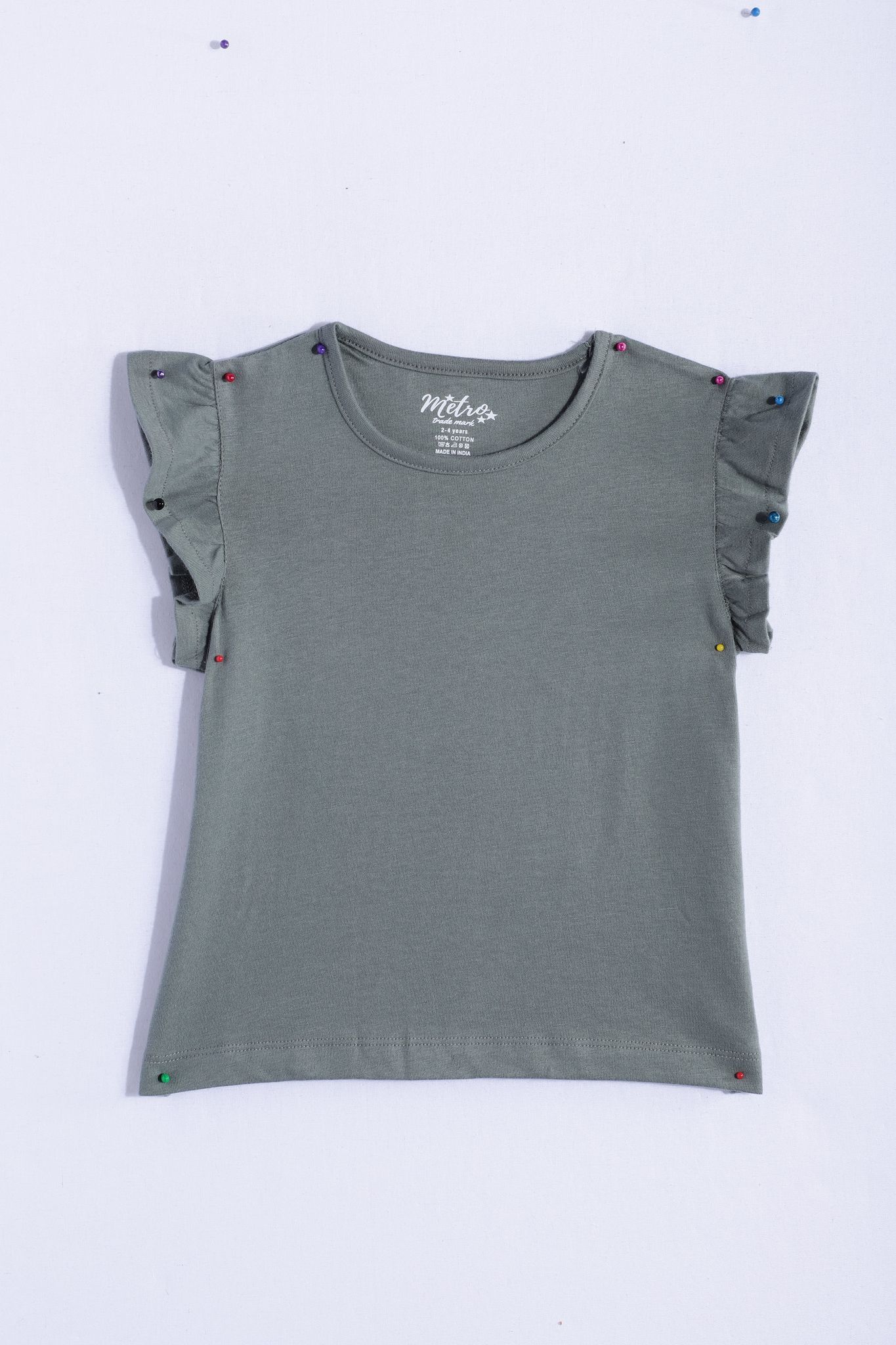 Girls Flutter Sleeve Ruffles Cotton Top