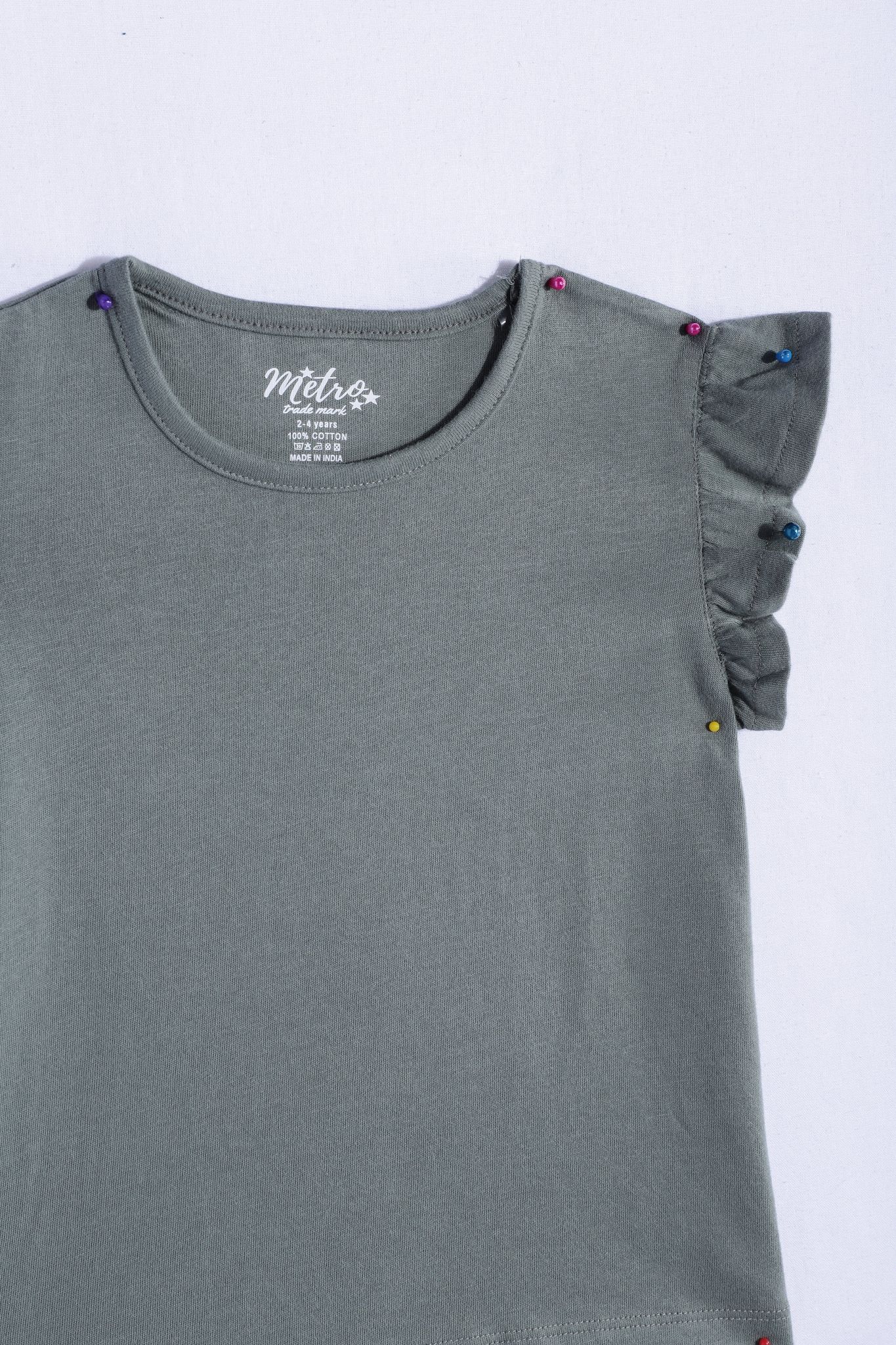 Girls Flutter Sleeve Ruffles Cotton Top