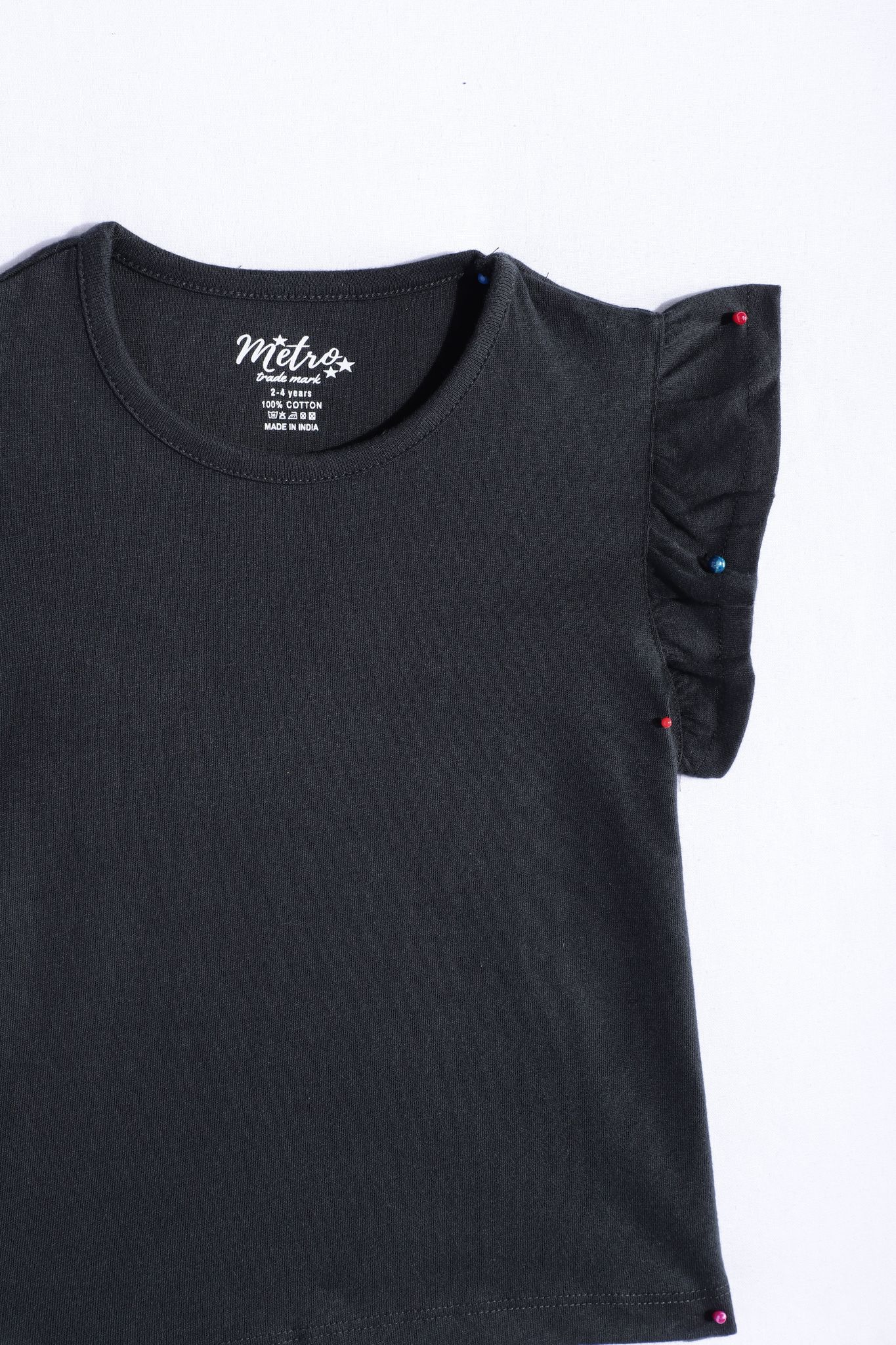 Girls Flutter Sleeve Ruffles Cotton Top