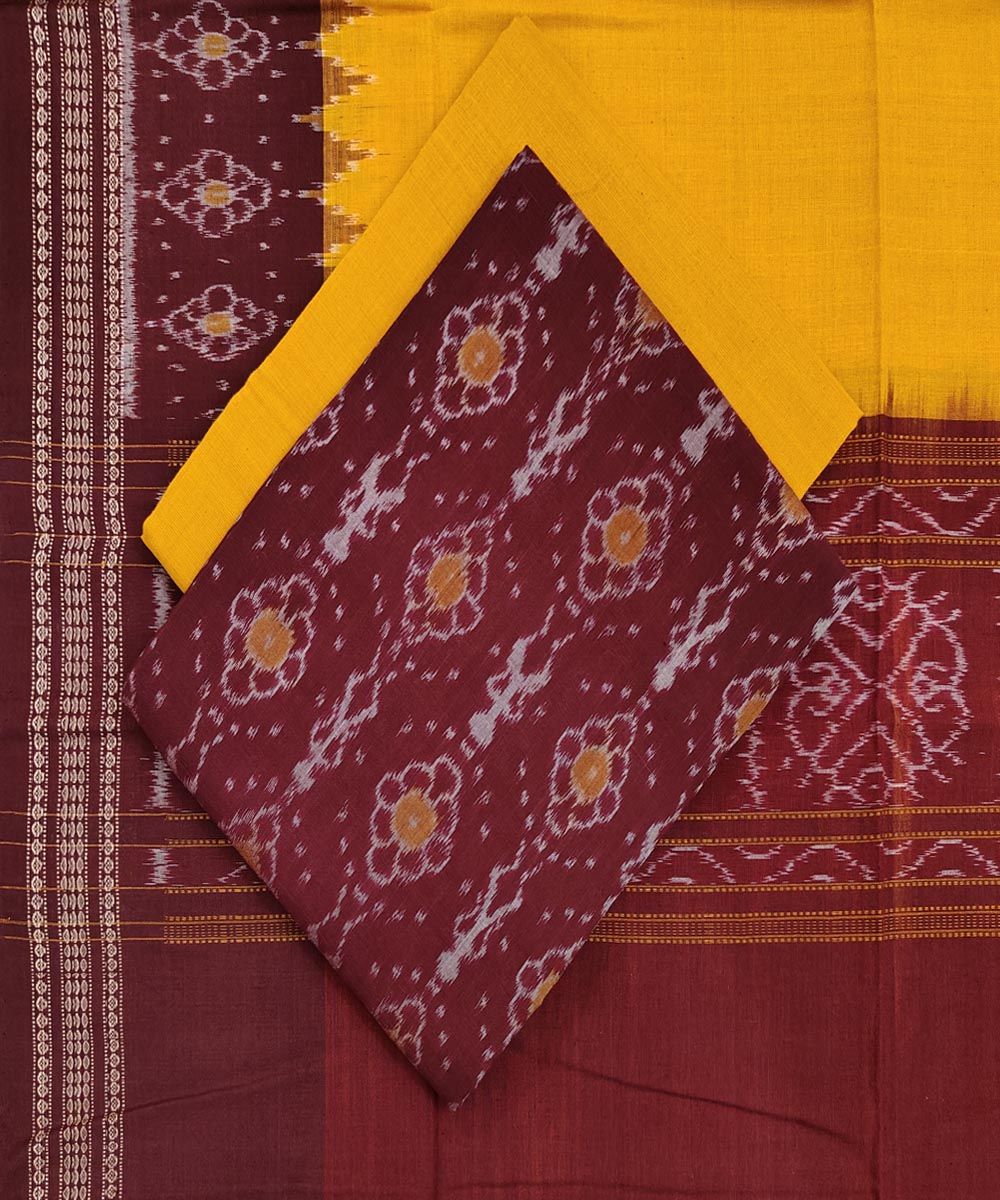 Maroon Yellow Sambalpuri Handwoven Single Ikat Suit Set SFCSUT1550