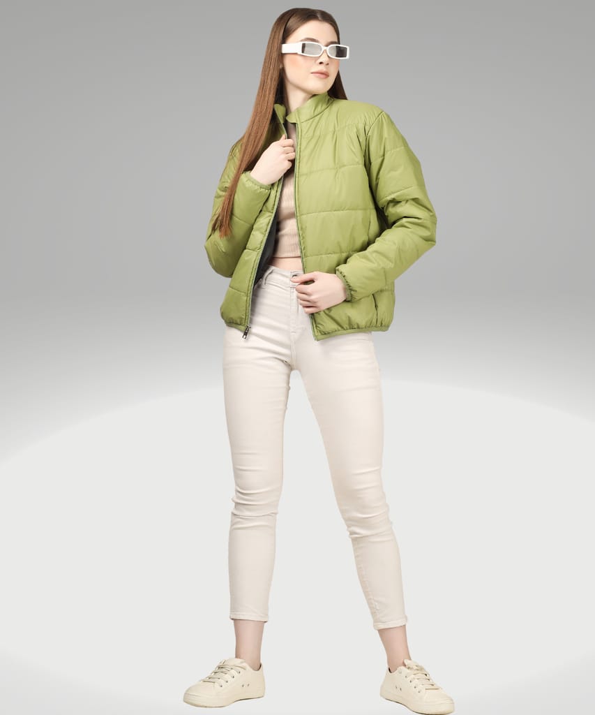 BlueFicus Polyester Solid Bomber Jacket Full Sleeves Jacket for Women's and Girls (Green) - Jackets & Coats | Buy online on ZillyBuy