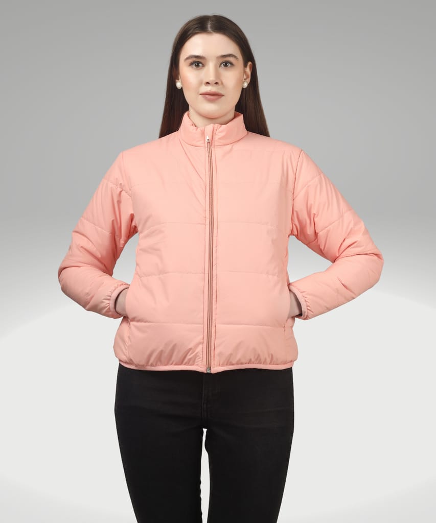 BlueFicus Polyester Solid Bomber Jacket Full Sleeves Jacket for Women's and Girls (Peach) - Jackets & Coats | Buy online on ZillyBuy