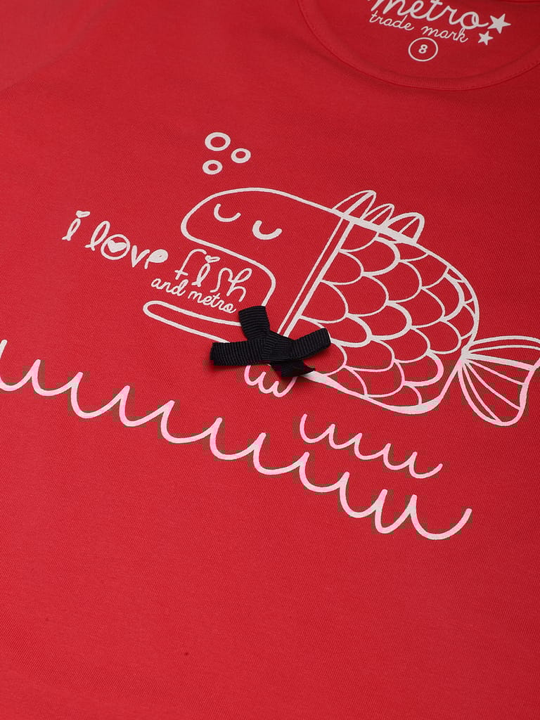 Girls Organic Cotton Printed Round Neck T-shirt