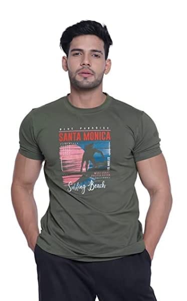 INtees Fashion Men's Premium Round Neck Olive Printed Cotton T-Shirt (M)