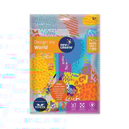 Fevicreate Plastic Design My World Kit Contains Drawing Book, Stencils, Rangeela Tempera Colours, Glue Drops for Fun &  Creativity| Best Return Gift for Boys &  Girls Age 5 Years+, Multicolour