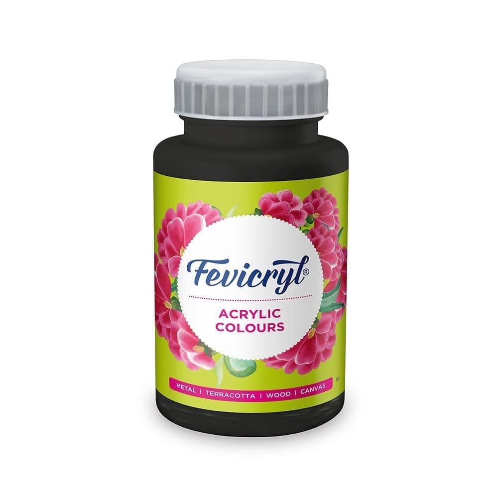 Fevicryl Acrylic Colour, Art &Craft Paint, DIY Paint, Rich Pigment, NonCraking Paint for Canvas, Wood, Leather, Earthenware, Metal Ideal for Artists Black, 500ml