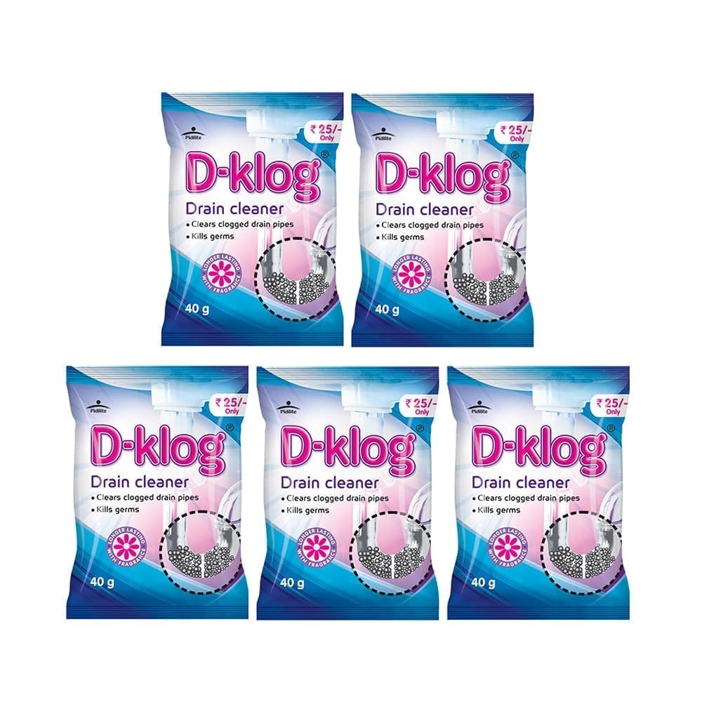 Pidilite DKlog Drain Cleaner Powder (40g x 5N), Removes Clogs, Blockages in Washbasin, Septic Tank, Sinks, Pipes within 30 mins. Drain expert Sink cleaner| Toilet Cleaner No manual hassle required