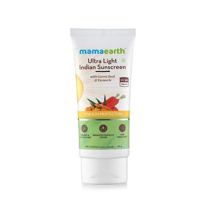 Mamaearth Ultra Light Indian Sunscreen SPF50 PA+++ With Turmeric & Carrot Seed (80 gm) + Mamaearth Face Wash With Tea Tree Oil And Neem Extract For Acne &Pimples (100ml) COMBO