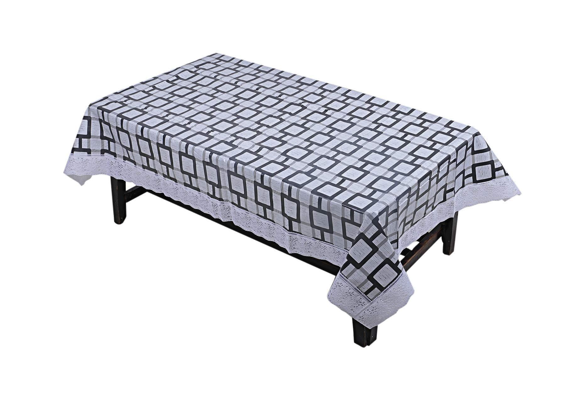 CRAFT CITY Grey Color Check Print Center/Dining Table Cover for 2/4/6 Seater Table Cloth/Water and dust with Oil-Proof PVC Rectangular Shape