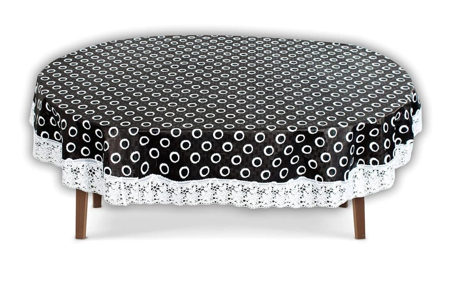 CRAFT CITY 6 Seater Oval Dining Table Cover with White Border lace (Multicolour, 60x90 inches,Plastic, Pack of 1)