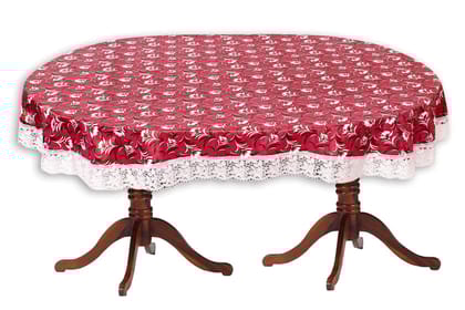 CRAFT CITY Pink Color Flower Print Dining Table Cover for 4 to 6 Seater Table Cloth/Water and dust with Oil-Proof PVC Oval Shape