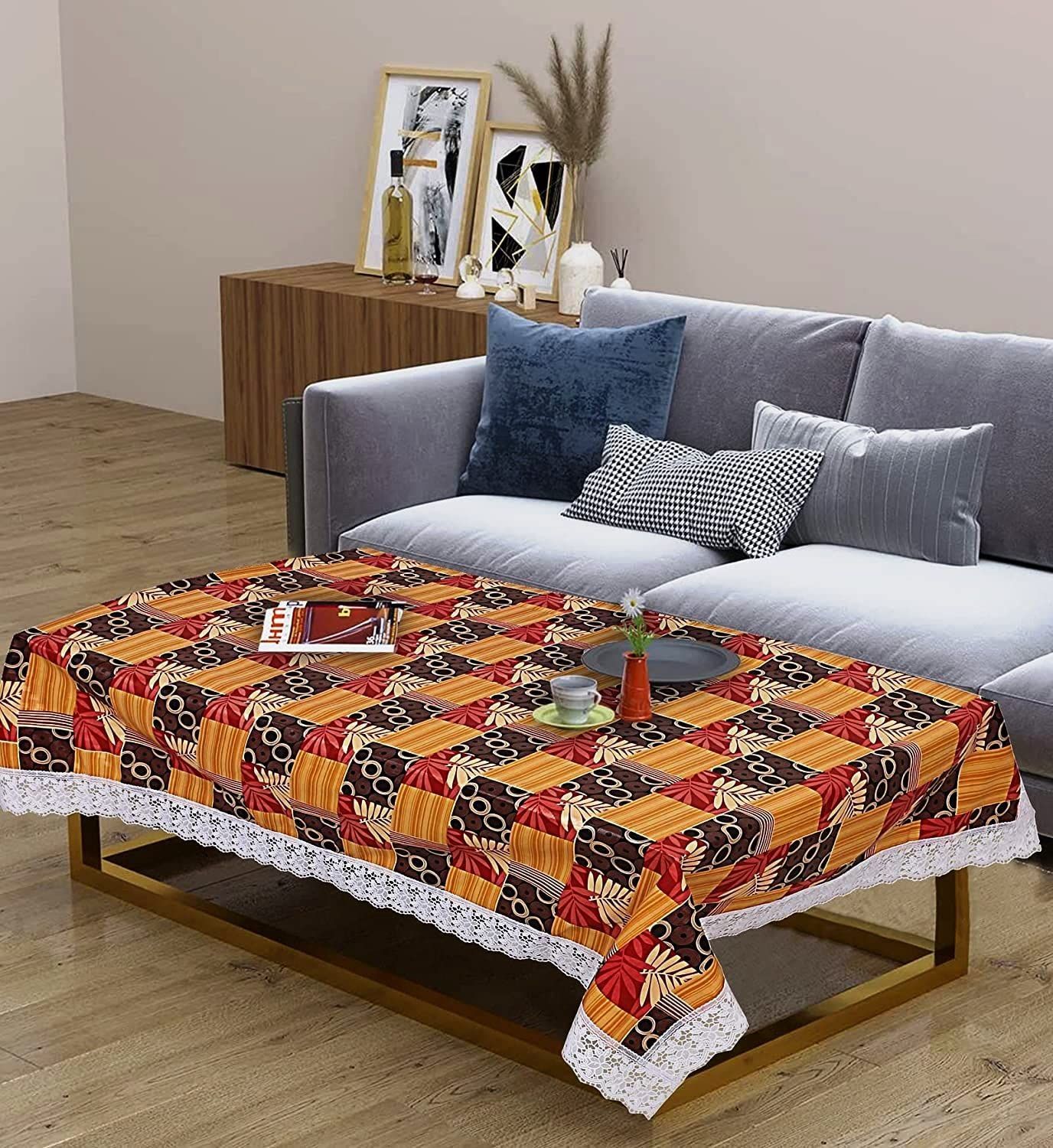 CRAFT CITY Multi Color Flower Printed Center/Dining Table Cover for 2/4/6 Seater Table Cloth/Water and dust with Oil-Proof PVC Rectangular Shape