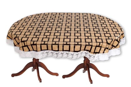 CRAFT CITY Yellow Check Print Dining Table Cover for 4 to 6 Seater Table Cloth/Water and dust with Oil-Proof PVC Oval Shape