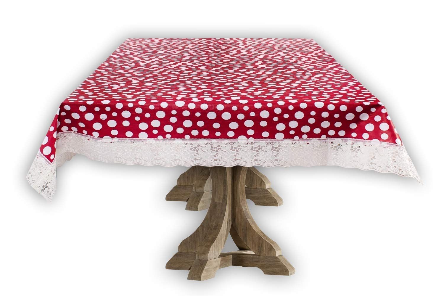 CRAFT CITY Red Color Polka Dots Print Center/Dining Table Cover for 2/4/6 Seater Table Cloth/Water and dust with Oil-Proof PVC Rectangular Shape