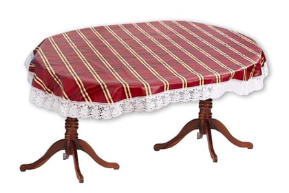 CRAFT CITY Maroon Color Check Print Dining Table Cover for 4 to 6 Seater Table Cloth/Water and dust with Oil-Proof PVC Oval Shape