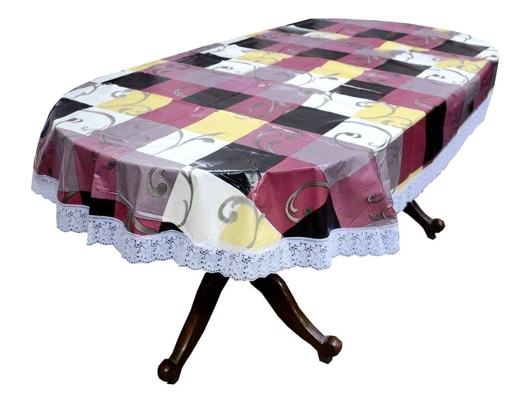 CRAFT CITY Multi Color Flower Print Dining Table Cover for 4 to 6 Seater Table Cloth/Water and dust with Oil-Proof PVC Oval Shape