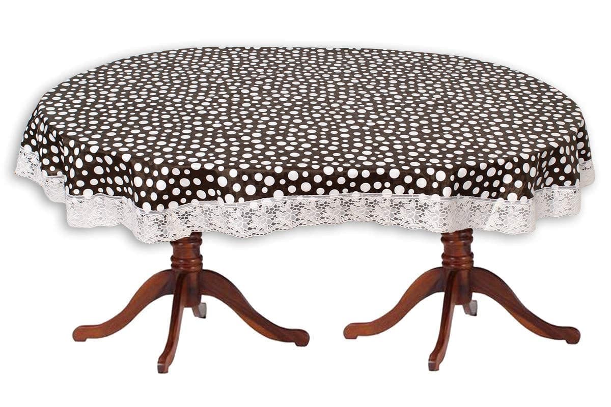 CRAFT CITY Black Color Polka Dots Print Dining Table Cover for 4 to 6 Seater Table Cloth/Water and dust with Oil-Proof PVC Oval Shape