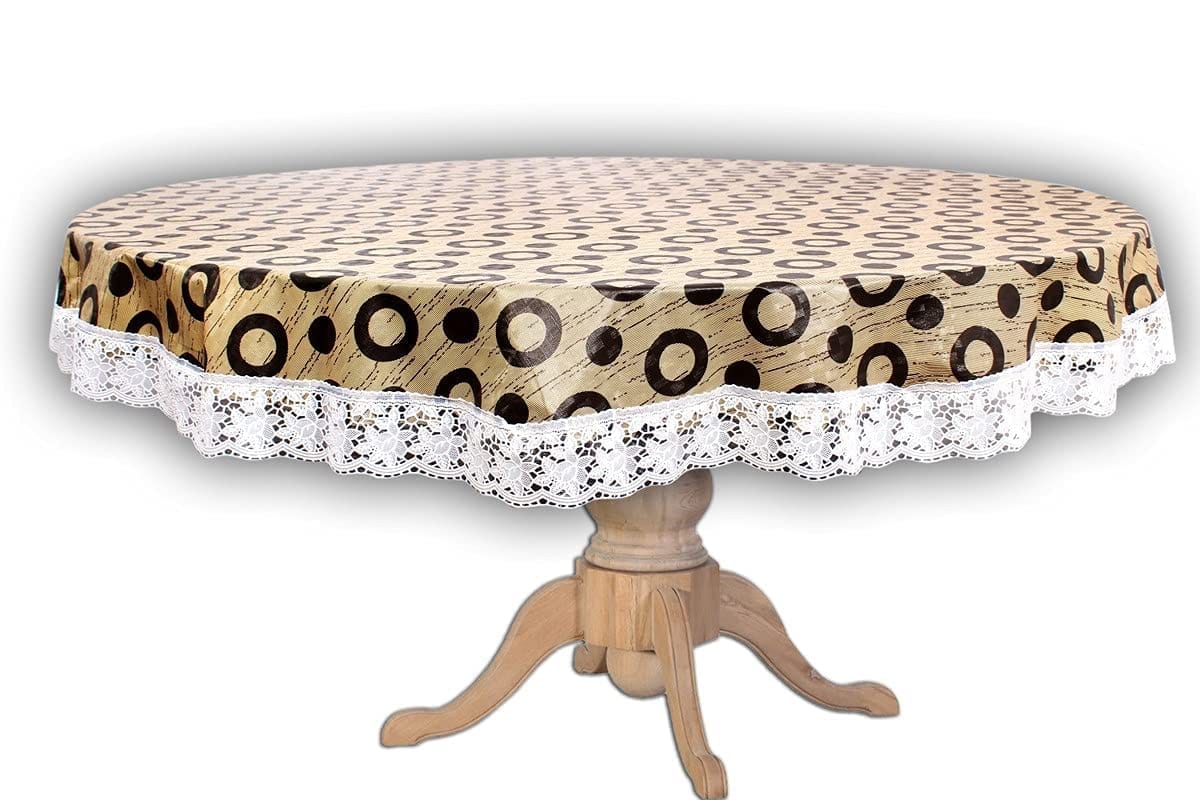 CRAFT CITY Yellow Color Circle Design Center/Dining Table Cover for 2/4 Seater Table Cloth/Water and dust with Oil-Proof PVC Round Shape