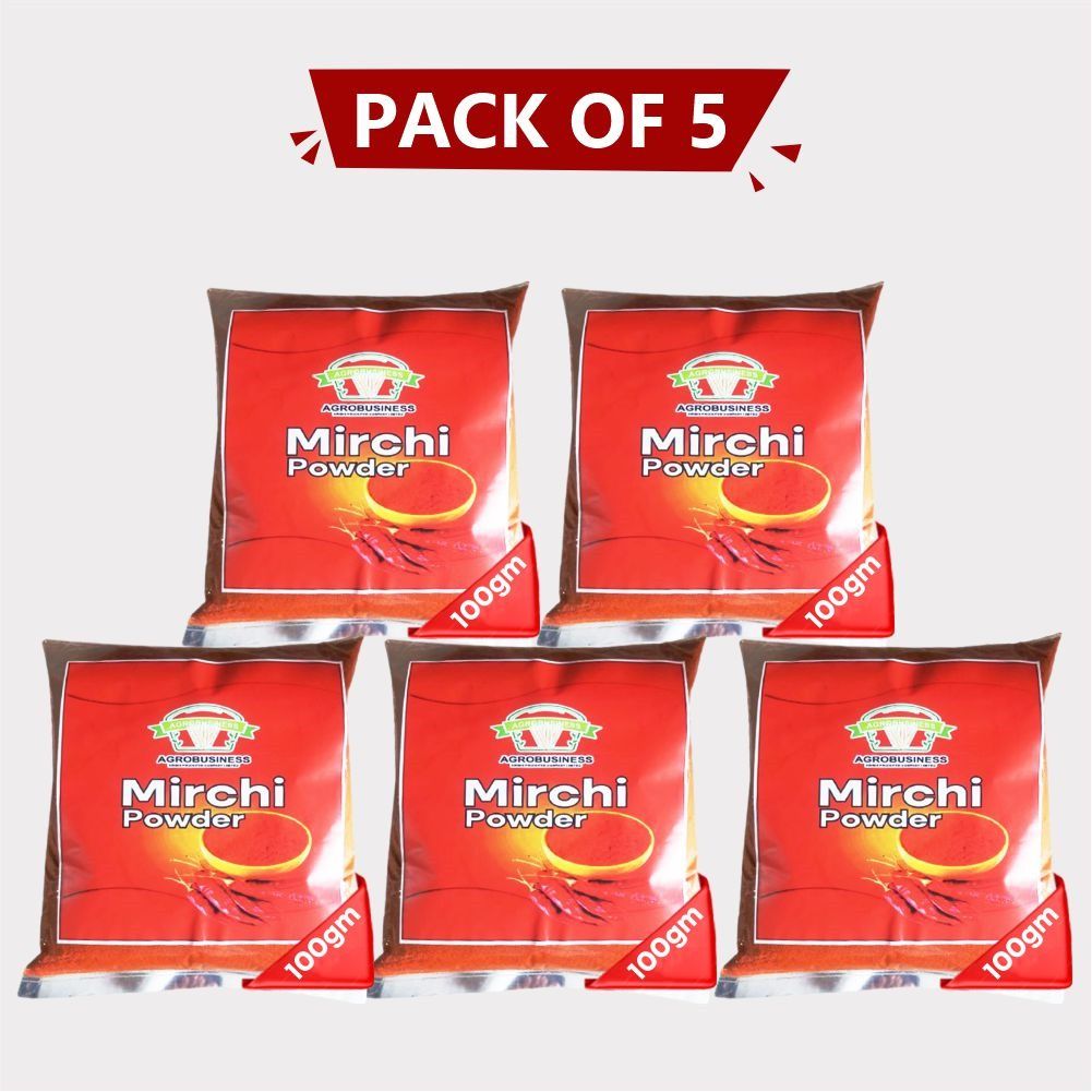 Red Chilli Mirch Powder – Pack of 5 (100 gm × 5) – Agrobusiness Krishi Producer: Spicy, Pure & Farm-Fresh Flavor in Every Pinch! (pack of 3)
