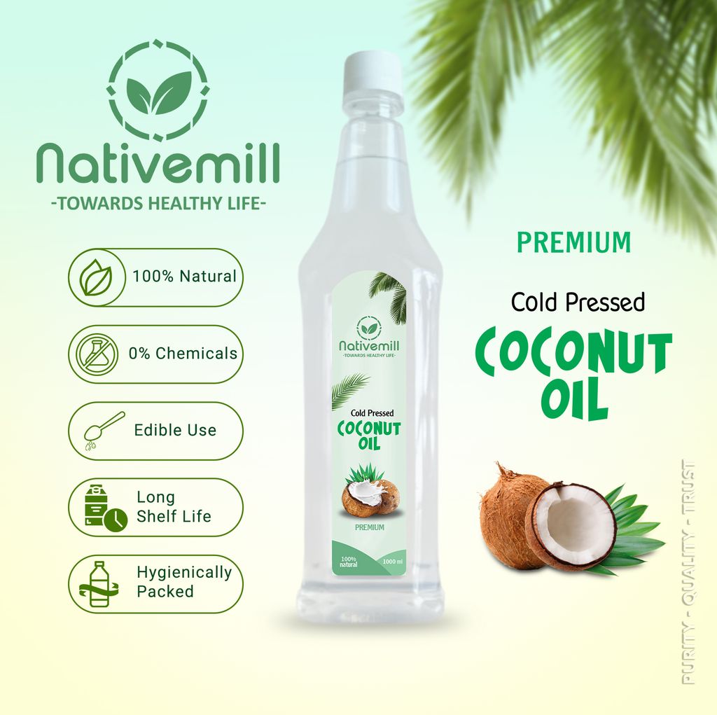 Nativemill Premium Chemical Free Cold Pressed Coconut Oil | Multipurpose Usage Oil from Handpicked Sundried Coconuts | PET Bottle (1000 ml)