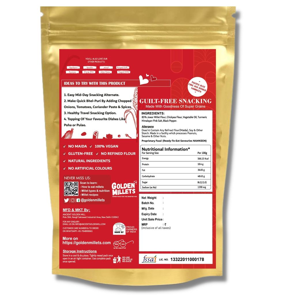 Golden millets Jowar Bhujia ,millet namkeen (250gm,Pack of 3)