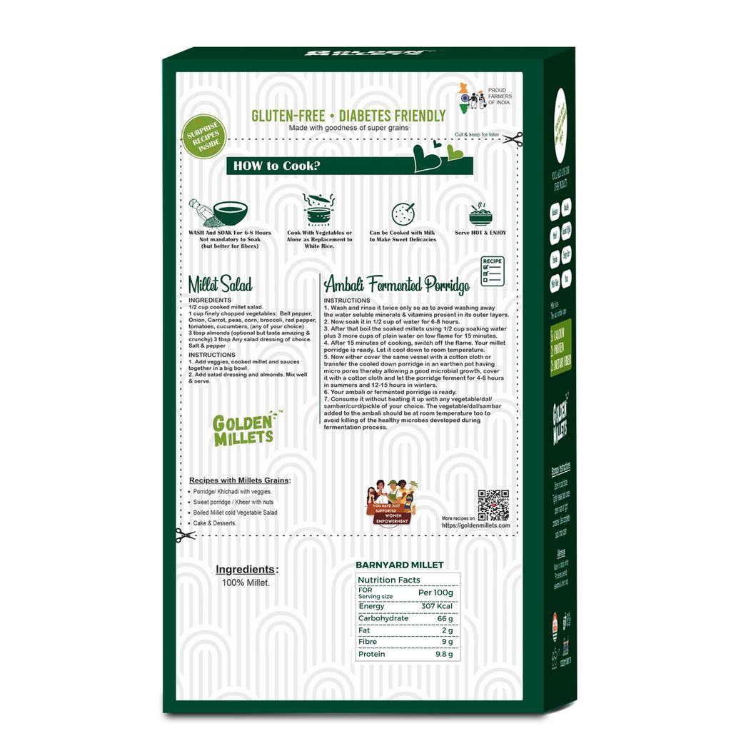 Golden millets Barnyard millet unpolished Rice (500g,Pack of 2)