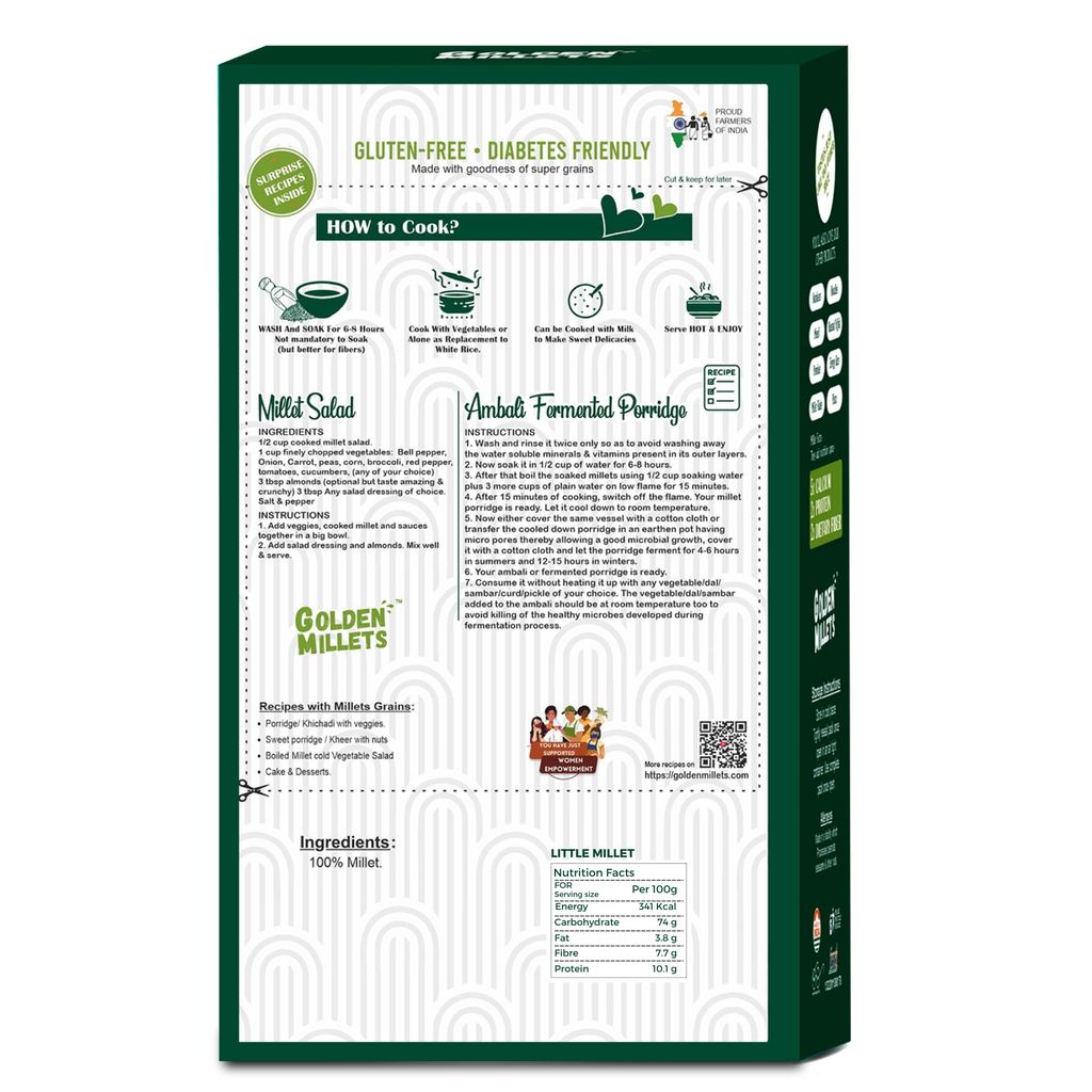 Golden Millets Little Millet Rice, High protein & fiber rich (500gms,pack of 2)