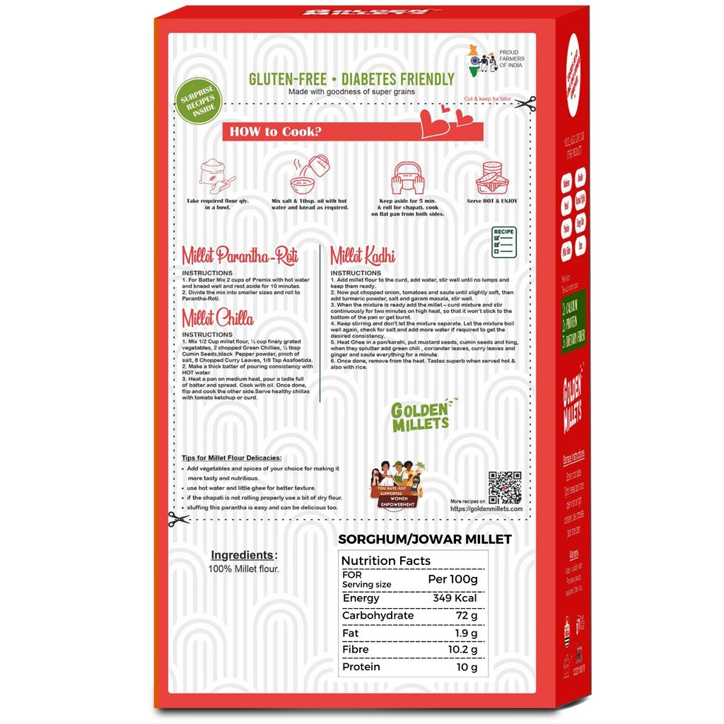 Golden Millets Jowar millet Flour ,High protein & fiber flour (500gm,pack of 2)