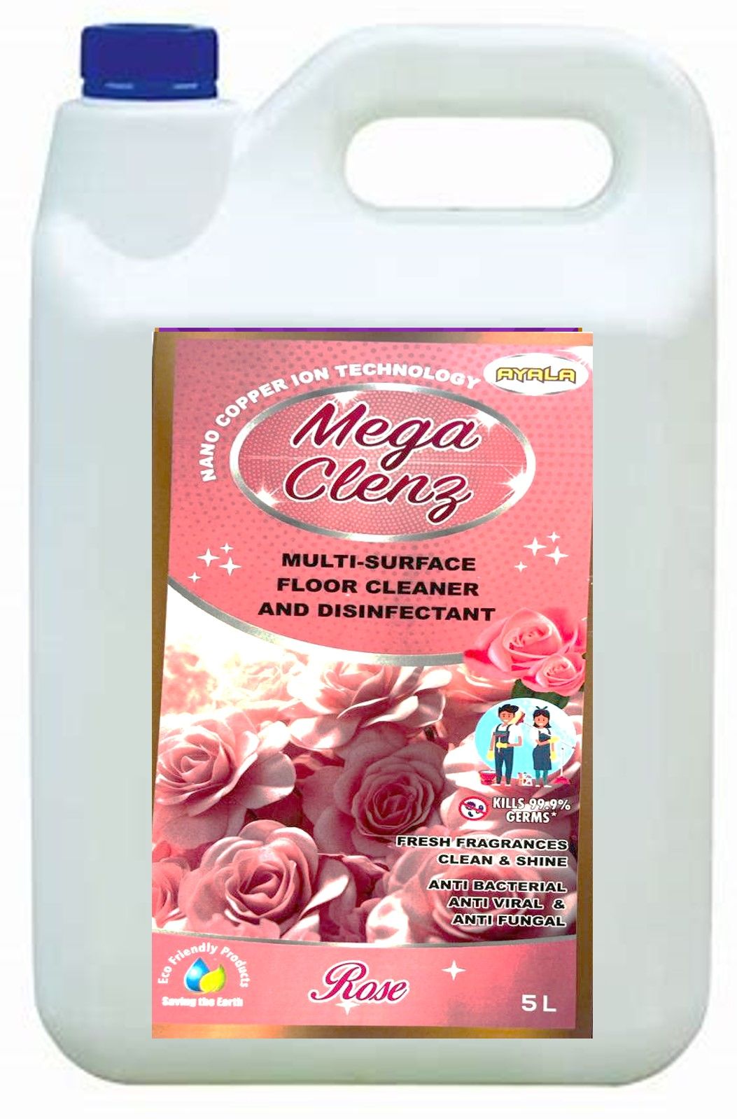 Floor Cleaning (Mega Clenz- 5L-Rose))| Surface & Floor Cleaner Liquid | Suitable for All types Floor & Surfaces Cleaner | Kills 99.9% Germs| Alcohol Free