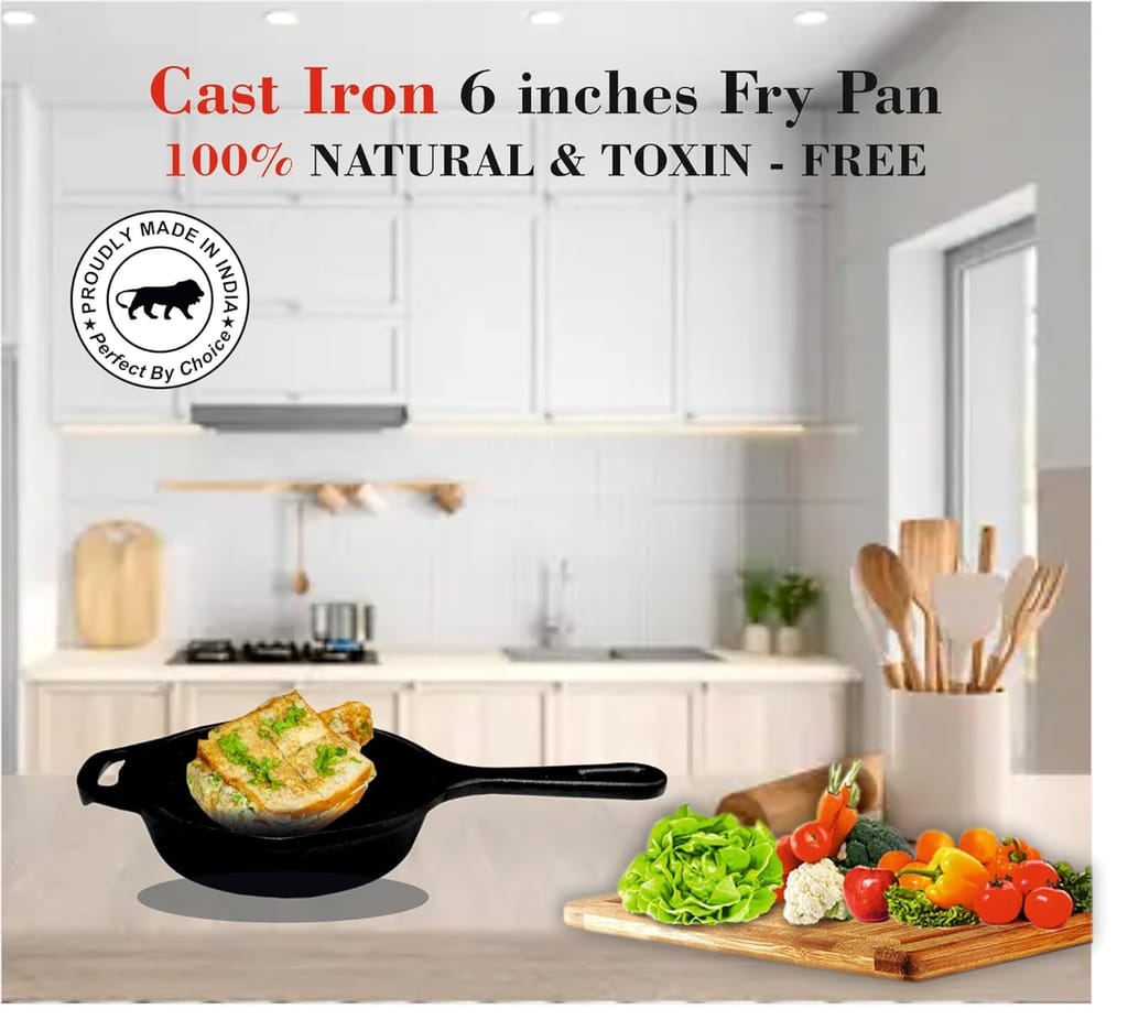 Preet Cookware 6 Inch Cast Iron Fry Pan Skillet Pan Fry, Mini Super Smooth Frying Pan- Black