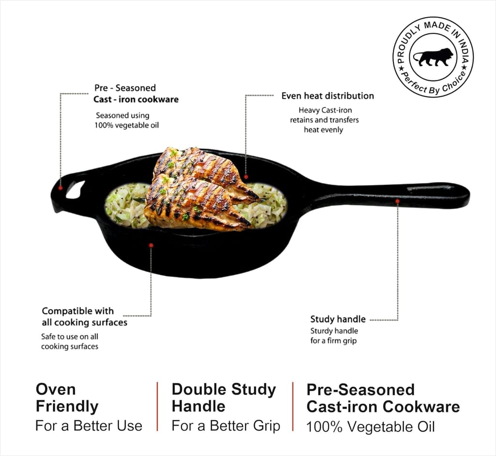 Preet Cookware 6 Inch Cast Iron Fry Pan Skillet Pan Fry, Mini Super Smooth Frying Pan- Black