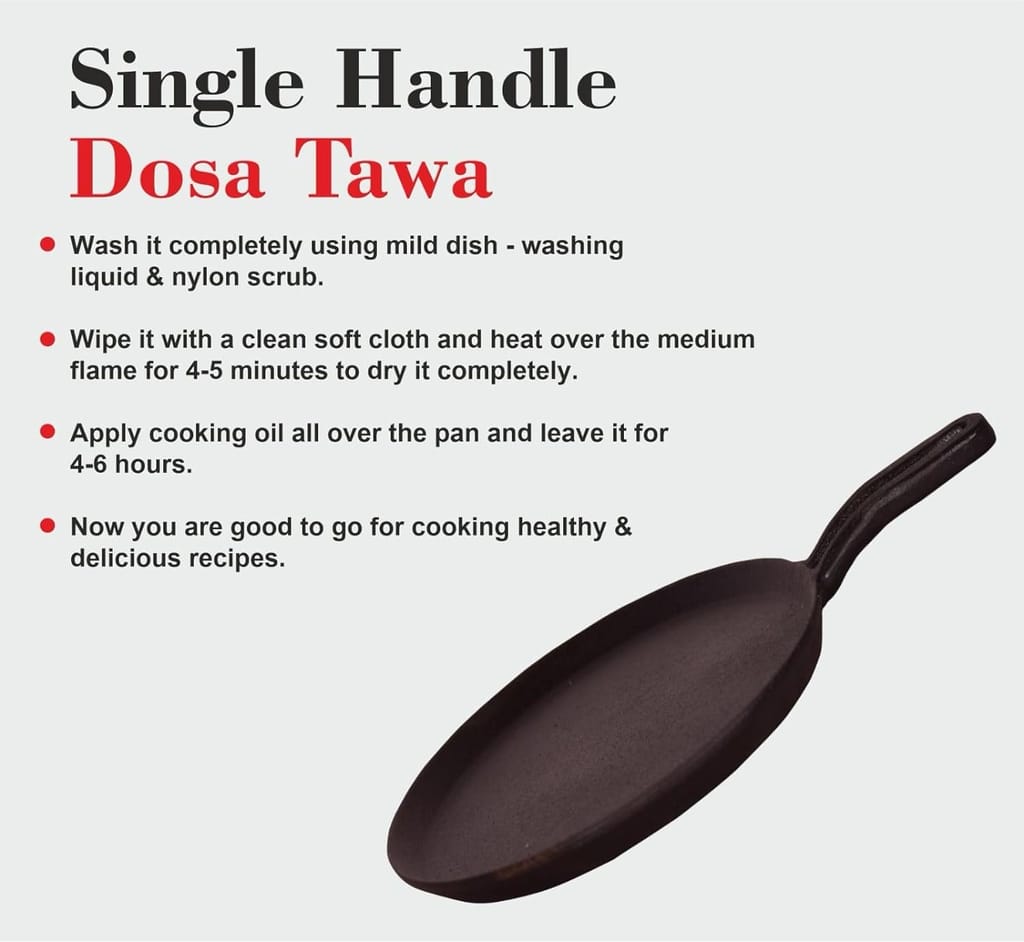 PREETCOOKWARE Pre-Seasoned Cast Iron Tawa for Dosa/Chapathi | 23.5 cm/11 inch, 2.3kg | Induction Friendly | Naturally Nonstick, 100% Pure & Toxin-Free, No Chemical Coating