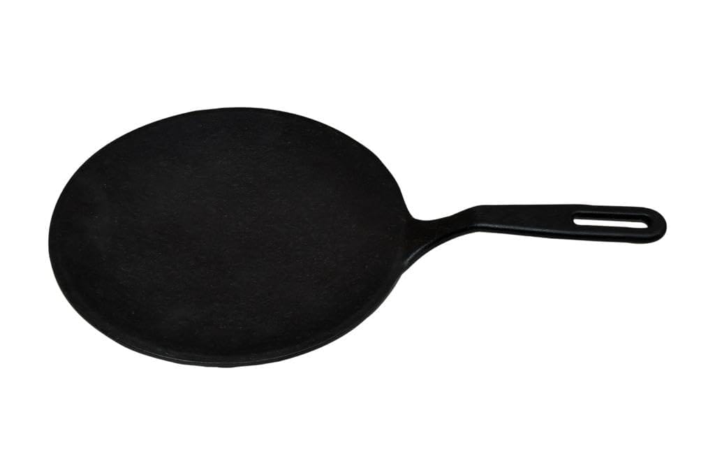 Preet Cookware Pre-Seasoned Cast Iron Roti/Chapati/Dosa Tawa Pan with Stick Handle, Dosa Kallu, Iron Tawa, Gas Stovetop Compatible, 26cm, Black