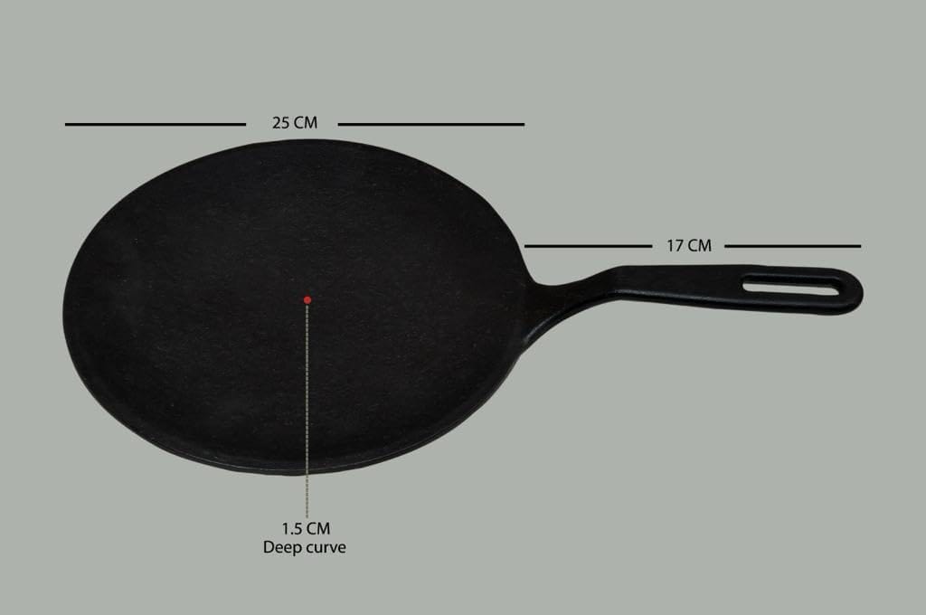 Preet Cookware Pre-Seasoned Cast Iron Roti/Chapati/Dosa Tawa Pan with Stick Handle, Dosa Kallu, Iron Tawa, Gas Stovetop Compatible, 26cm, Black