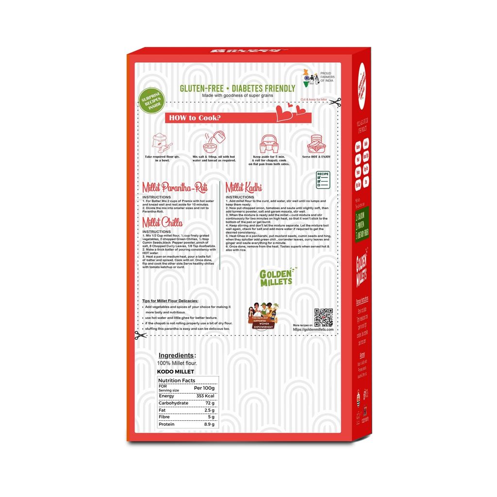 Golden millets Kodo millet flour,High protein& Fiber flour (500gm,pack of 2)