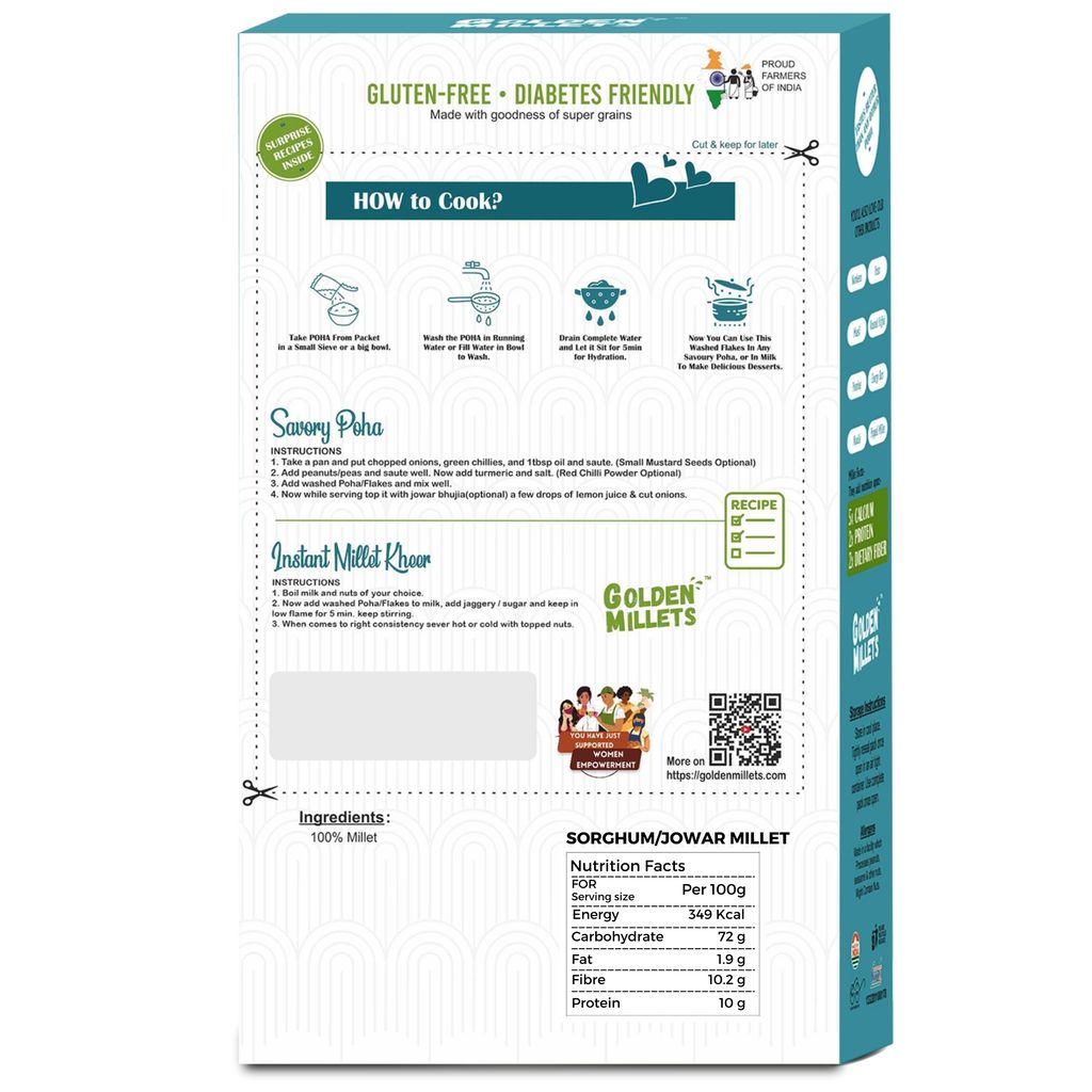 Golden millets Jowar Flakes | Gluten Free | Dietary Fiber & Protein Rich Breakfast | Unflavored  | (250g ,Pack of 3)