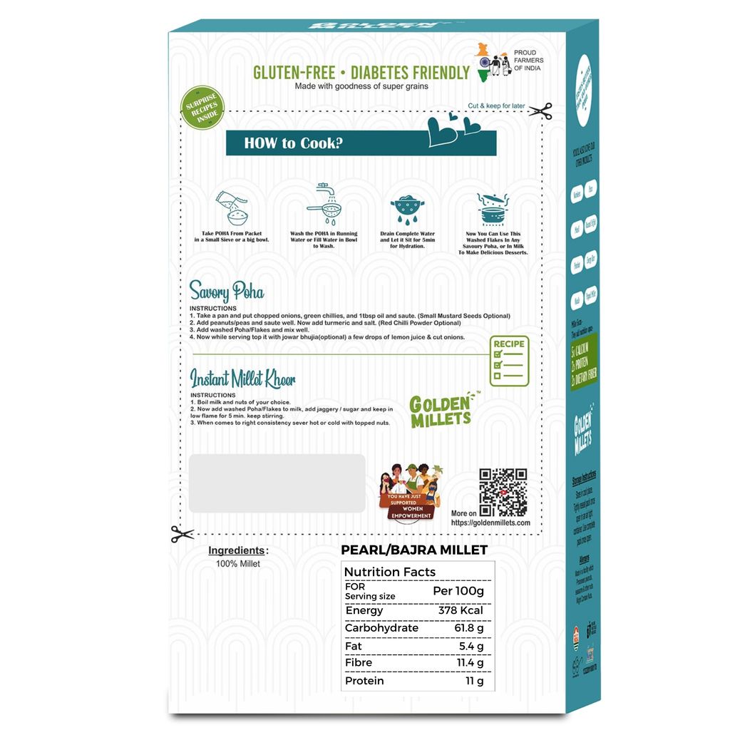 Golden millets Bajra/Pearl Millet Flakes (250gm,Pack of 3)