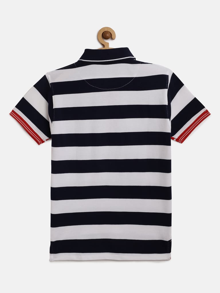 Boys Organic Cotton Striped Polo Collar T-shirt