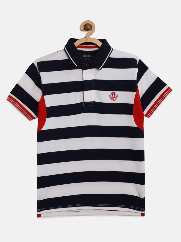 Boys Organic Cotton Striped Polo Collar T-shirt