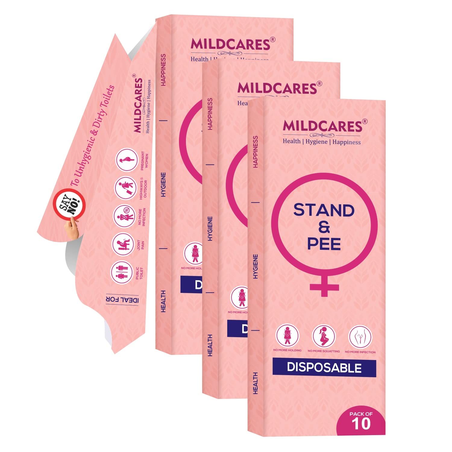 MildCares Disposable Female Urination Device for Women | Portable, Leak-proof Stand and Pee Funnels for Women, Girls| Public Toilets, Travel, Camping, Hiking and Outdoor Activities (Pack of 3)