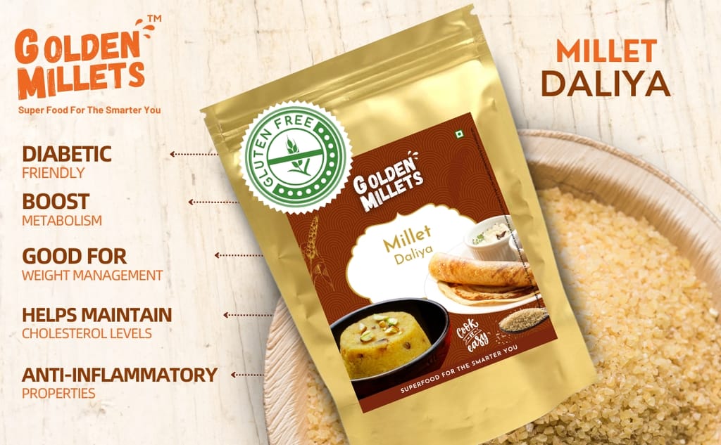 Golden Millets Daliya Gluten Free | No Preservative | Help For Weight Loss | Diabetic - Friendly | Jowar Daliya | Bajra Daliya | Ragi Daliya | (500g x 3)