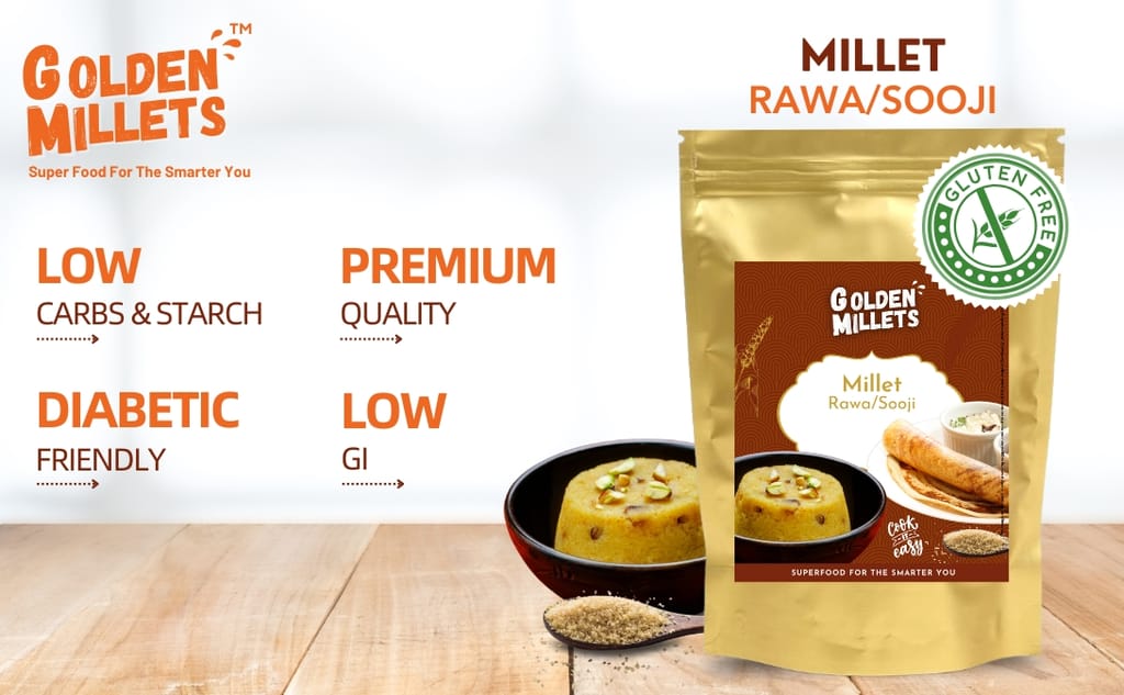 Golden Millets Rawa Combo | 100% Gluten Free | Diabetic Friendly | Good For Upma And Halwa | No Preservative | Ragi Sooji | Kodo Millet Rawa | Foxtail Millet Rawa | High Calcium & High Fibre (500g x 3)