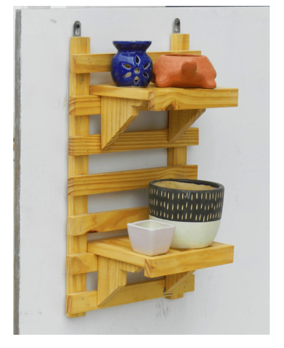 Grih Vaatika Premium Pine Wood Wall Mount with Shelves for Planters, pots, and Decorative Products
