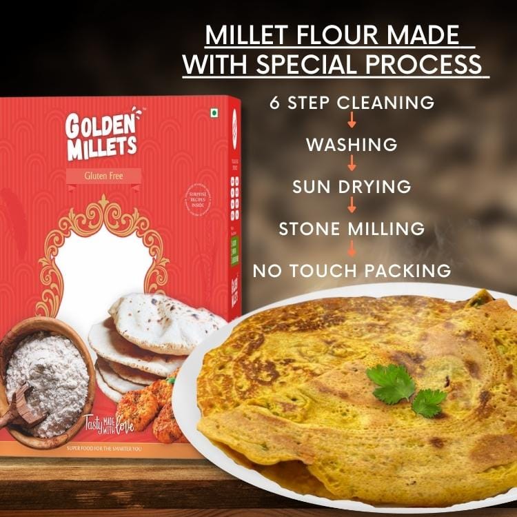 Golden Millets Gluten free Flour Combo | Diabetic Friendly | No Preservative | Jowar Atta | Little Millet Flour | Kodo Millet Flour | Foxtail Millet Flour | Barnyard Millet Flour | (500g x 5)